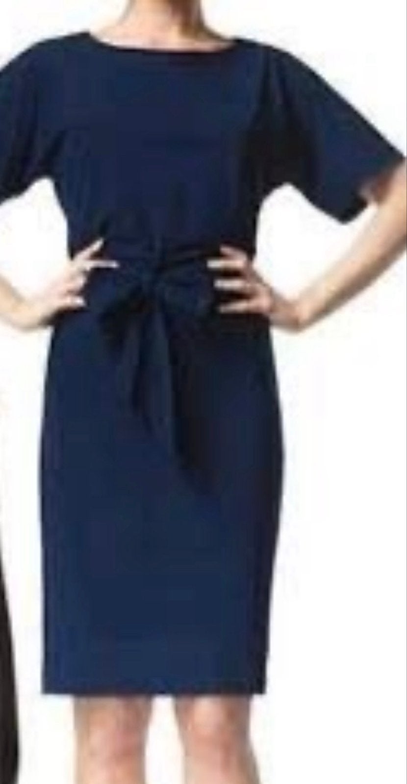 LaDress Aretha navy jurk met sash (XXS, S of M), Kleding | Dames, Blauw, Ophalen of Verzenden, Zo goed als nieuw, Knielengte