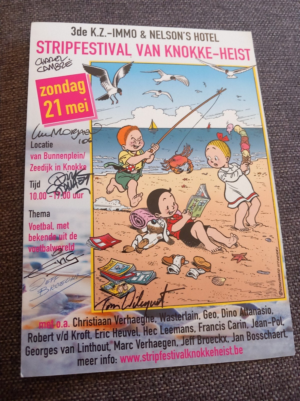 Suske en Wiske. Flyertje gesigneerd. Jeff Broecks., Verzenden, Zo goed als nieuw, Muziek, Film of Tv