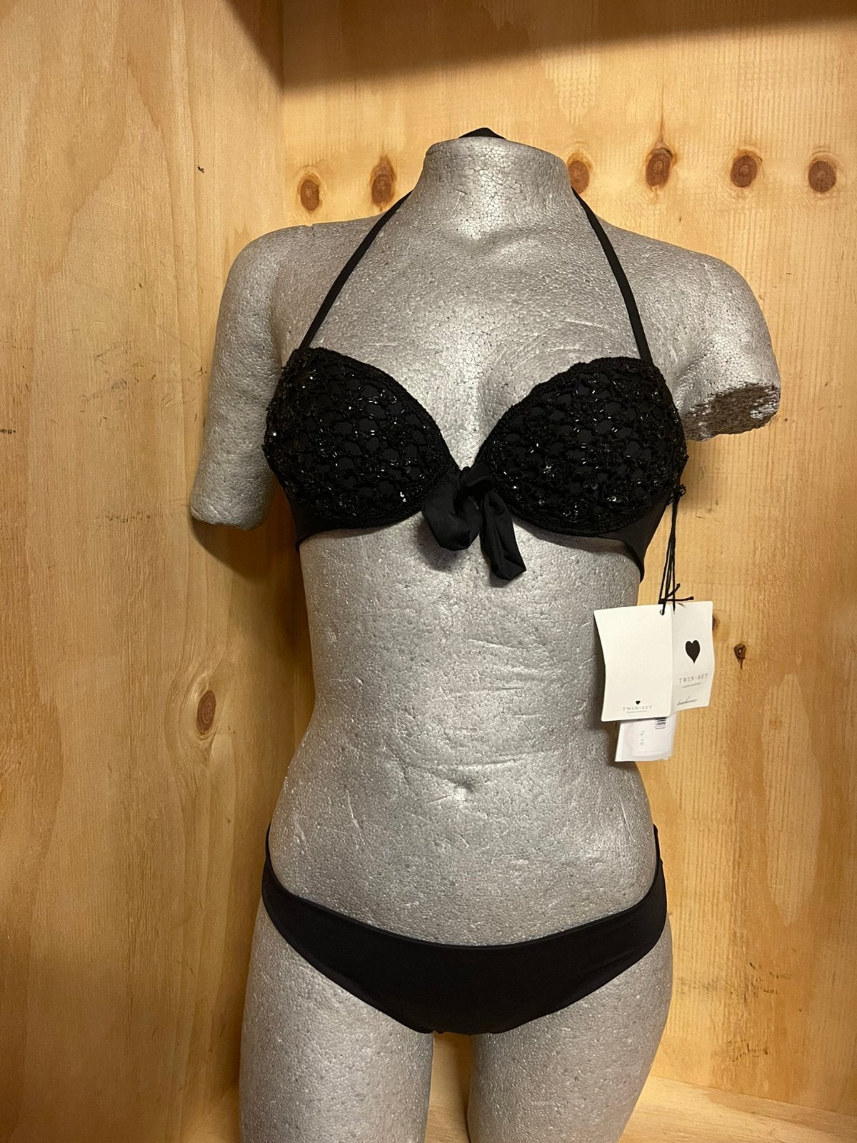 Twinset halter bikini maat 70b slip 36 model global, Verzenden, Nieuw, Zwart, Bikini
