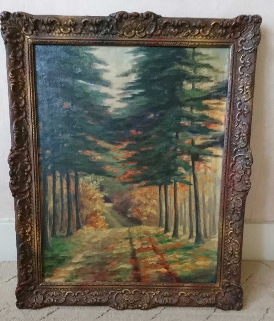 Schilderij bospad (van Embden) 53 x 44 (E), Antiek en Kunst, Ophalen, Gesigneerd, Landschap