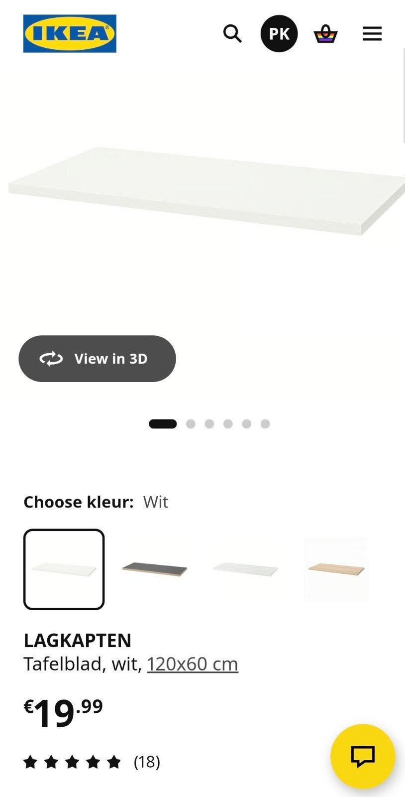 IKEA Lagkapten tafelblad wit 120x60 cm z.g.a.n., Ophalen, Zo goed als nieuw, 100 tot 150 cm, Minder dan 100 cm