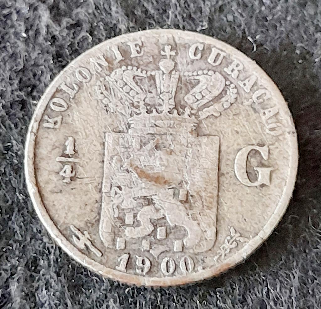 Curacao 25 cent 1900 B verticale cedille, Postzegels en Munten, Ophalen of Verzenden, Noord-Amerika, Losse munt, Zilver