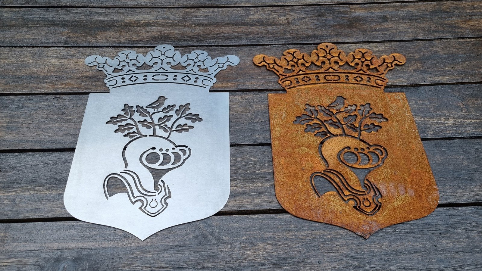 Wanddecoratie RVS of Cortenstaal 48x30cm wapen logo helmond, Huis en Inrichting, Woonaccessoires | Wanddecoraties, Ophalen, Nieuw