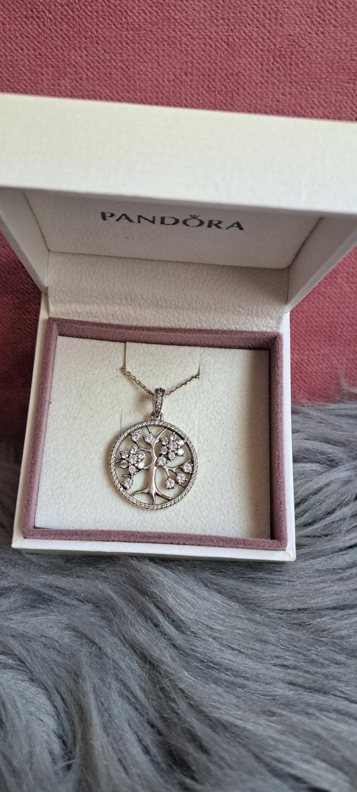 Pandora levensboom hanger met ketting, zilver, Ophalen, Met hanger, Zo goed als nieuw, Zilver