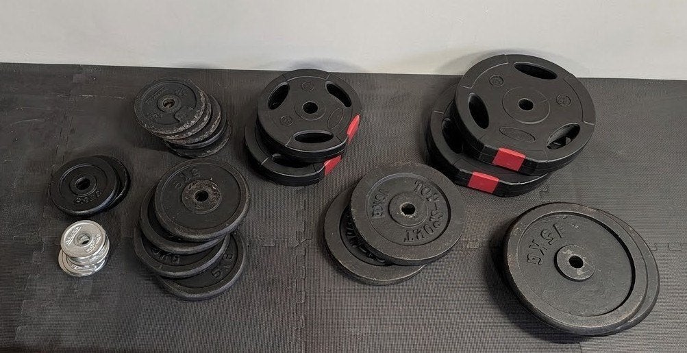 Gietijzeren halterschijven - 87KG - 1.65eu/kg, Sport en Fitness, Ophalen, Gebruikt, Armen, Halterset