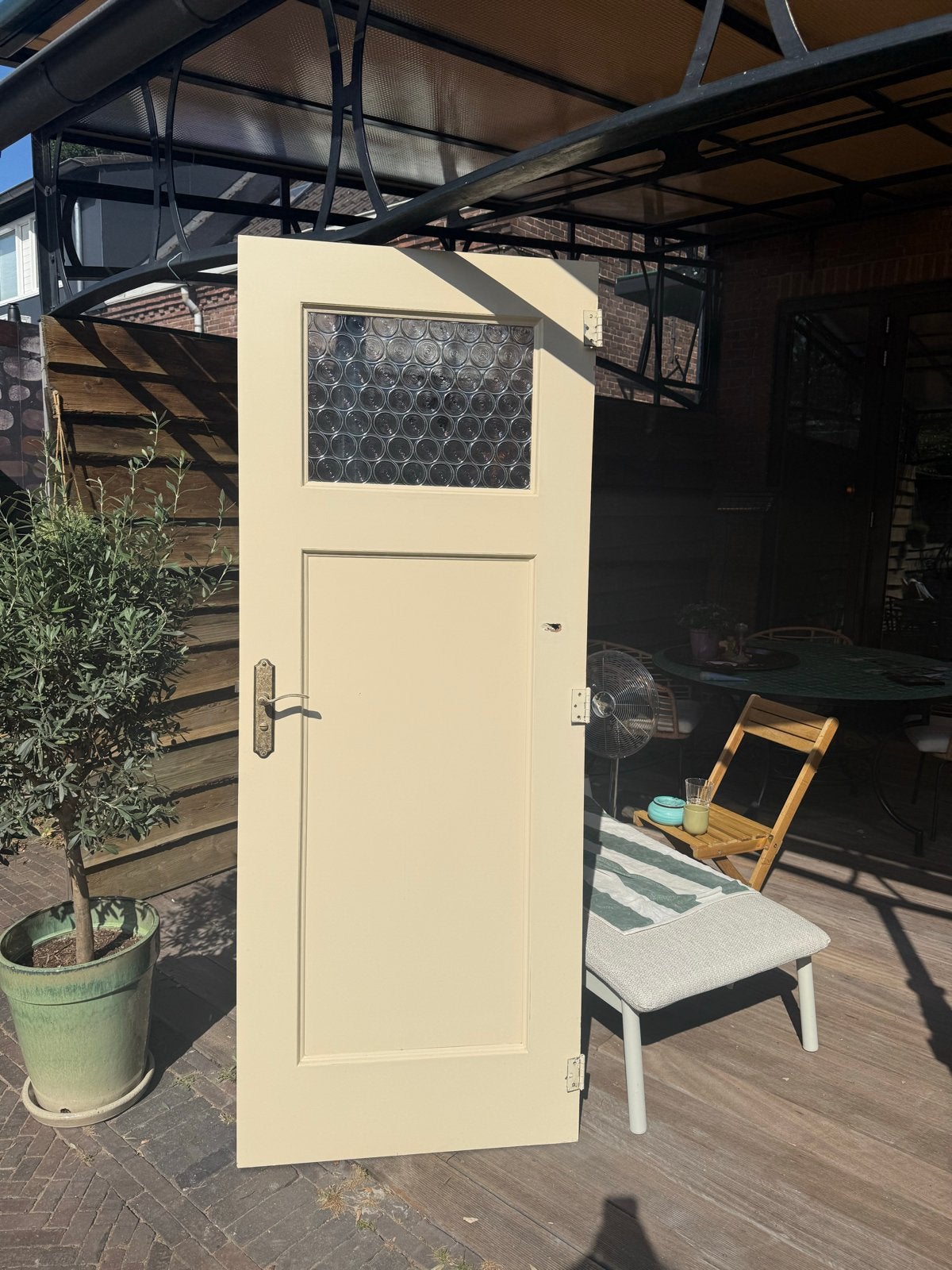 Oude, sfeervolle (wc) binnendeur met glas, Ophalen, Gebruikt, 80 tot 100 cm, Binnendeur