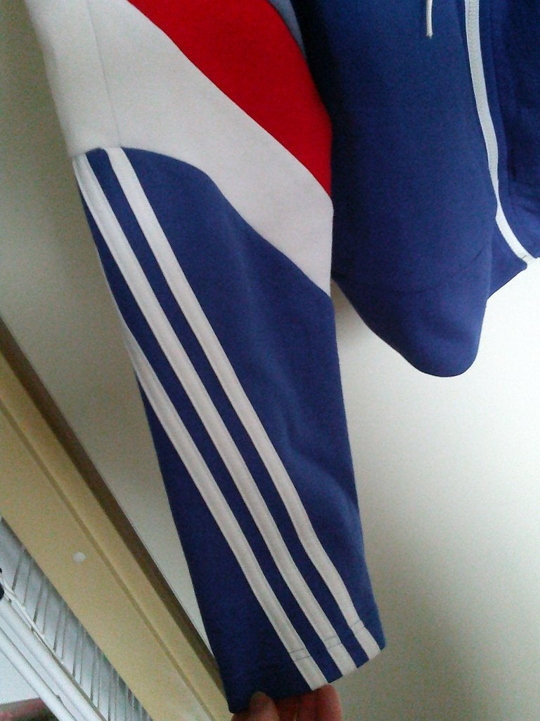 vest hoodie ADIDAS blauw wit rood L- GRATIS zend, Verzenden, Zo goed als nieuw, Maat 52/54 (L), Blauw