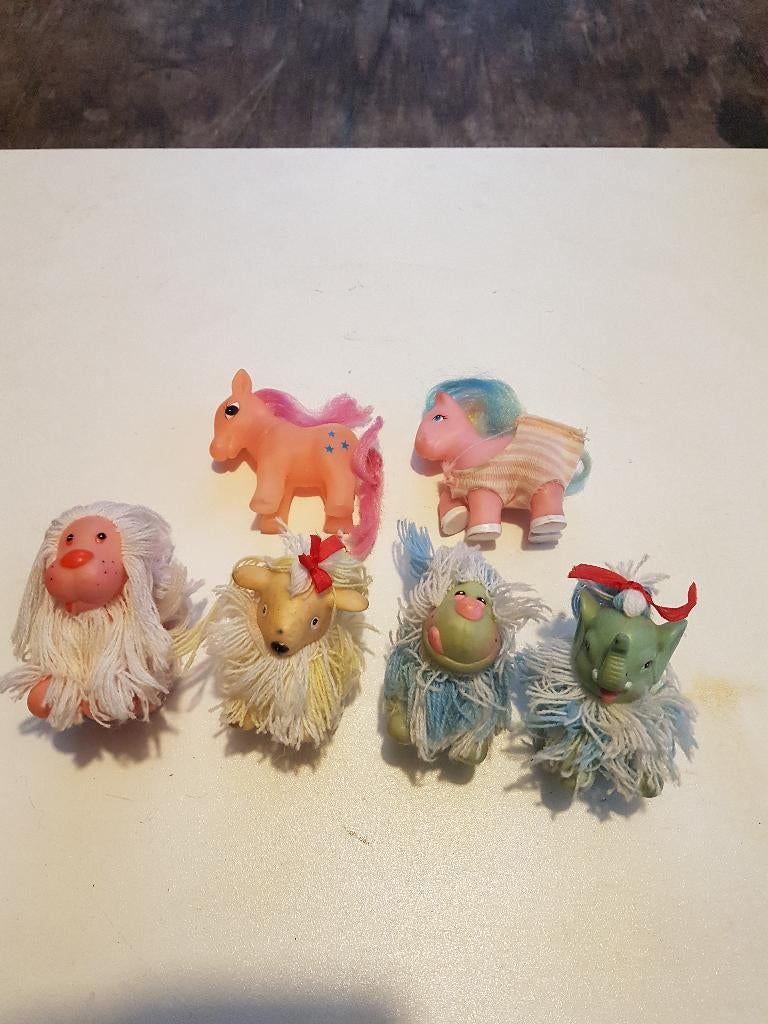 vintage dier figuren, gummi met wol haren, 6 stuks, Ophalen of Verzenden, Zo goed als nieuw