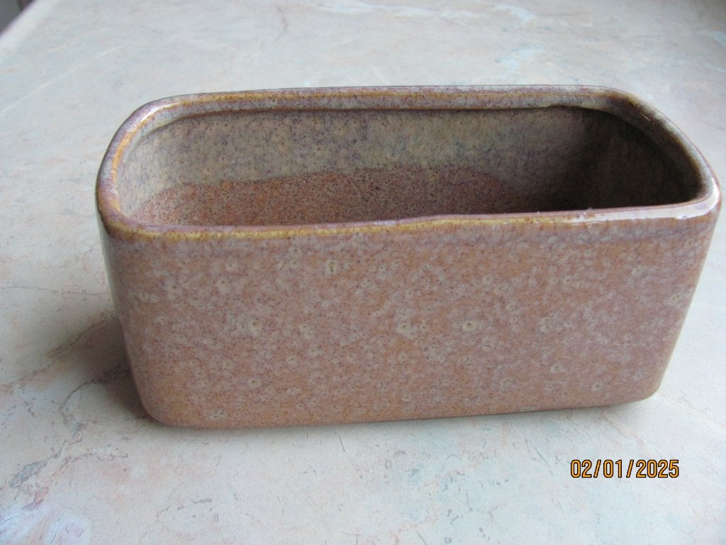 NIEUWSTAAT bijzonder GLAZUUR bruin oranje POT potje 17 x 8, Tuin en Terras, Binnen, Ophalen of Verzenden, Zo goed als nieuw, Aardewerk