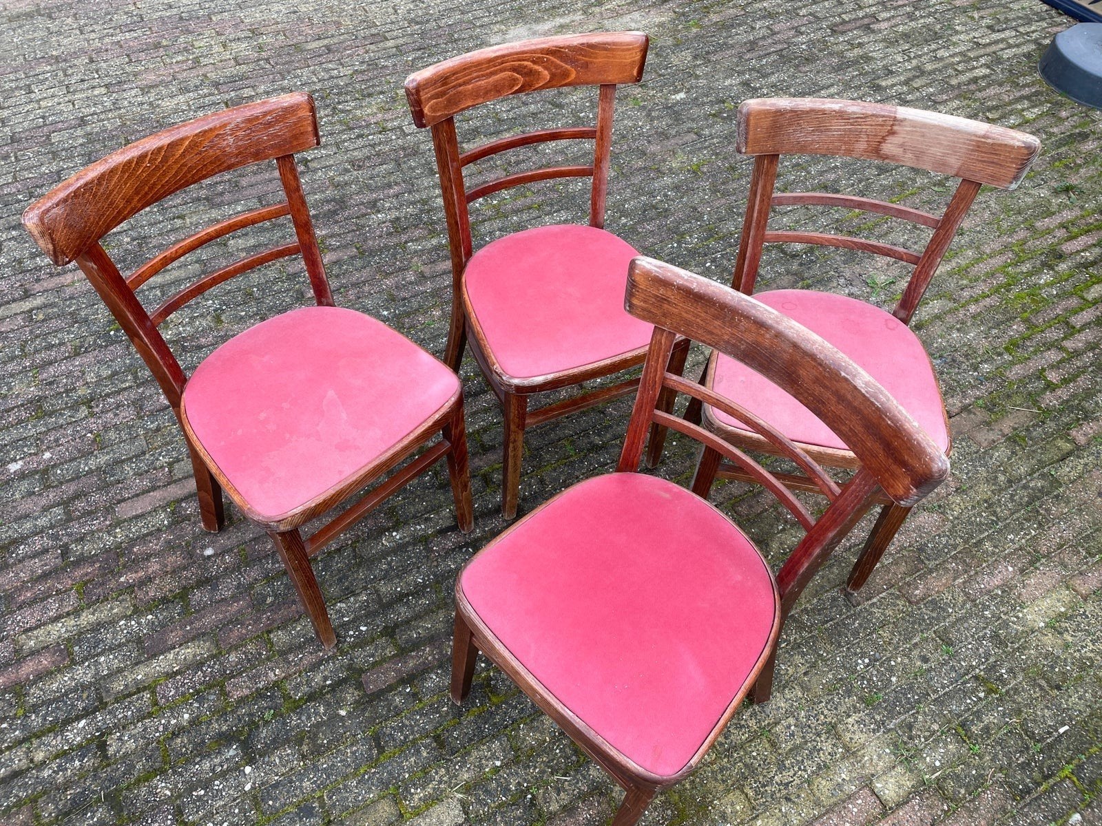 Vier retro vintage cafe stoelen., Ophalen, Gebruikt, Sjuuls, Vier