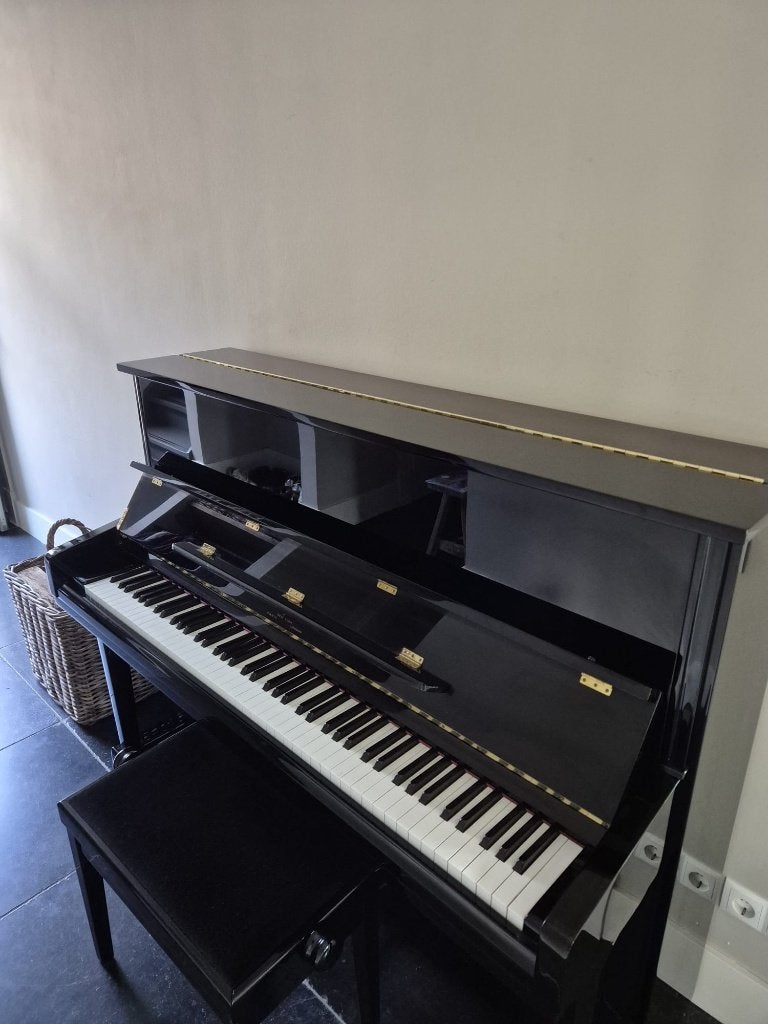 George Steck US-22TD piano 122cm zwart hoogglans + bankje, Ophalen, Zo goed als nieuw, Zwart, Hoogglans
