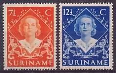 Suriname NVPH Nr 276/7 postfris Inhuldiging 1948, Ophalen of Verzenden, Postfris