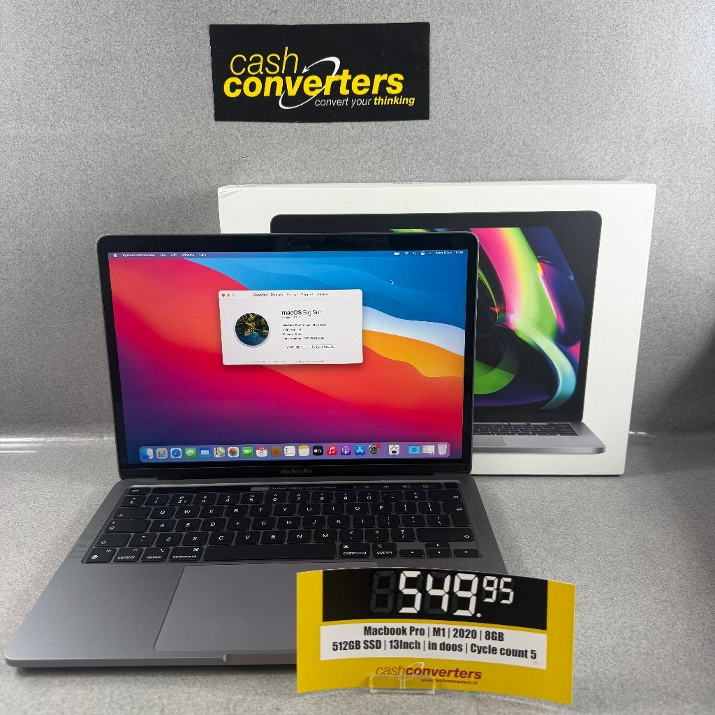 Apple Macbook Pro M1 | 500GB | cycli 5 | doos | 8GB| 406085, MacBook Pro, 2 tot 3 Ghz, Qwerty, 8 GB