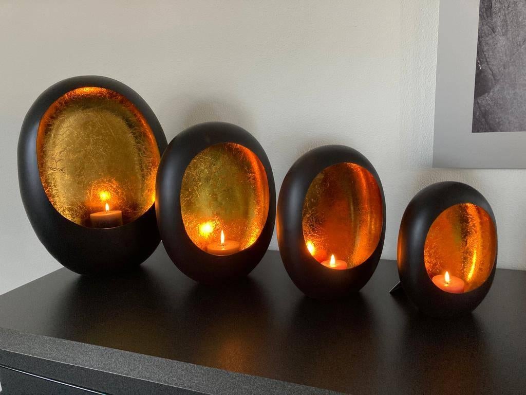 MARRAKECH EGG T-LIGHT BLACK/GOLD S,M,L of XL Nieuw!, 25 tot 50 cm, Ophalen of Verzenden, Metaal, Kandelaar