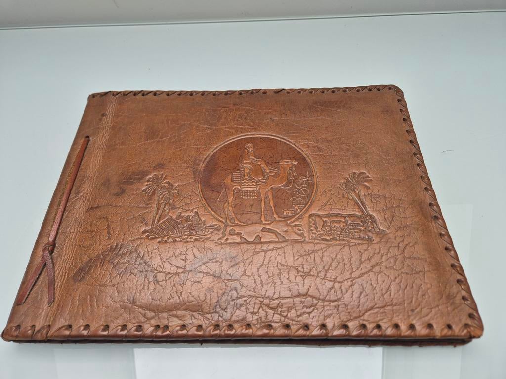 Vintage Fotoalbum Hand-tooled Camel Leather- 35x26x2,3cm, Ophalen of Verzenden