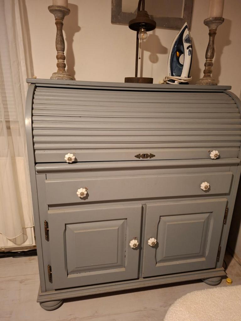 Vintage rolluikbureau/secretaire - Grijs, Huis en Inrichting, Kasten | Dressoirs, Gebruikt, 100 tot 150 cm, Vintage, Landelijk, Brocante