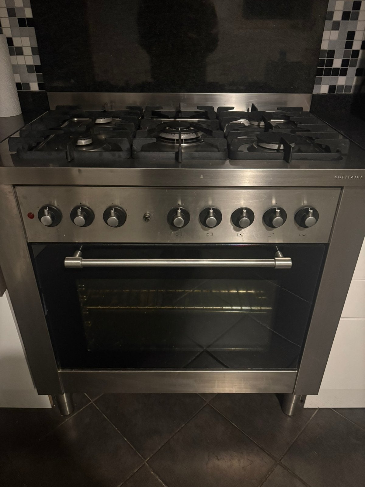 Solitair RVS gasfornuis 90 cm | 5 pits met oven, Witgoed en Apparatuur, Ophalen, Hete lucht, 60 cm of meer, Vrijstaand