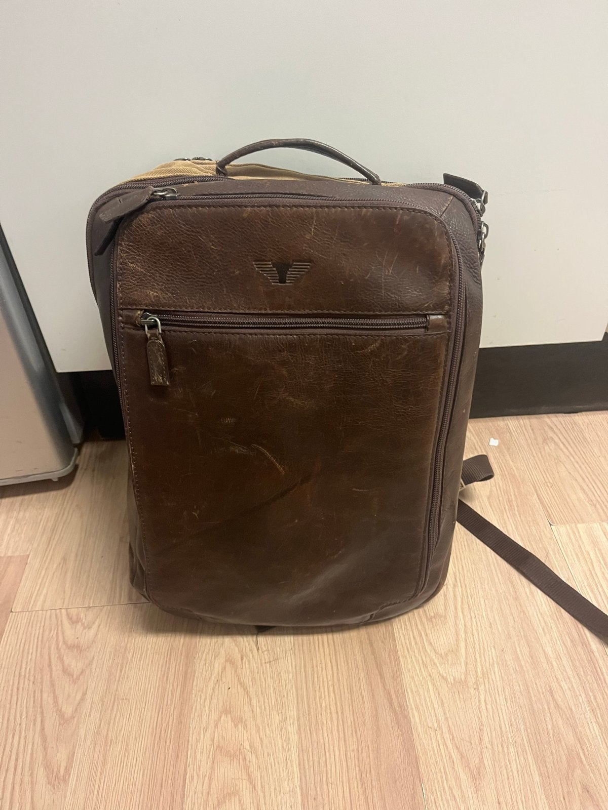 Vintage Offerman rugtas leer en canvas, Gebruikt, 25 tot 40 cm, Ophalen of Verzenden, Overige merken