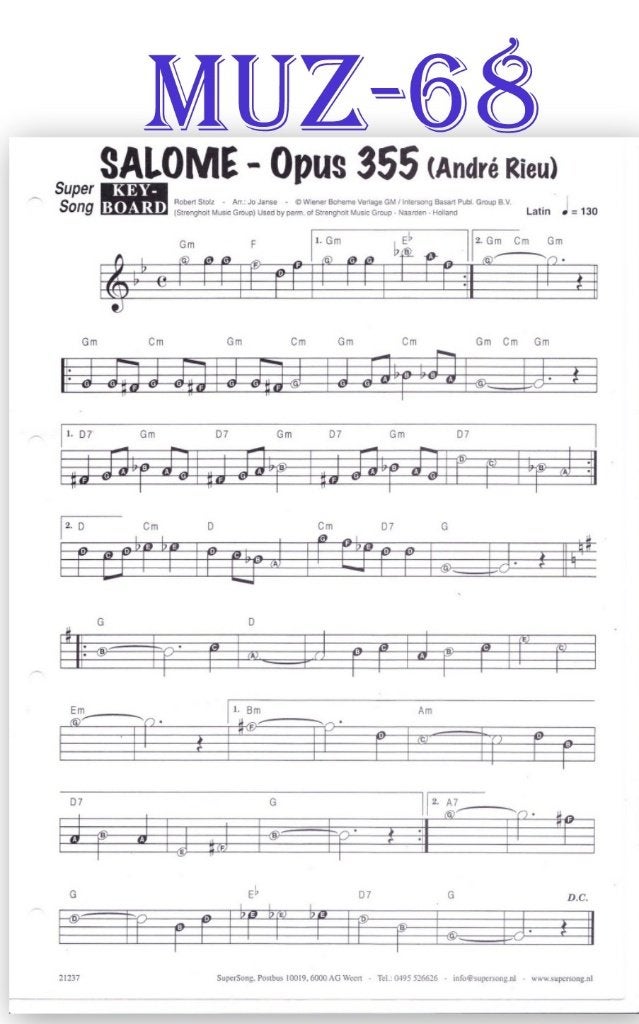 Muz68 bladmuziek super song: Salome - Opus 355 (Andre Rieu ), Gebruikt, Klassiek, Ophalen of Verzenden, Keyboard