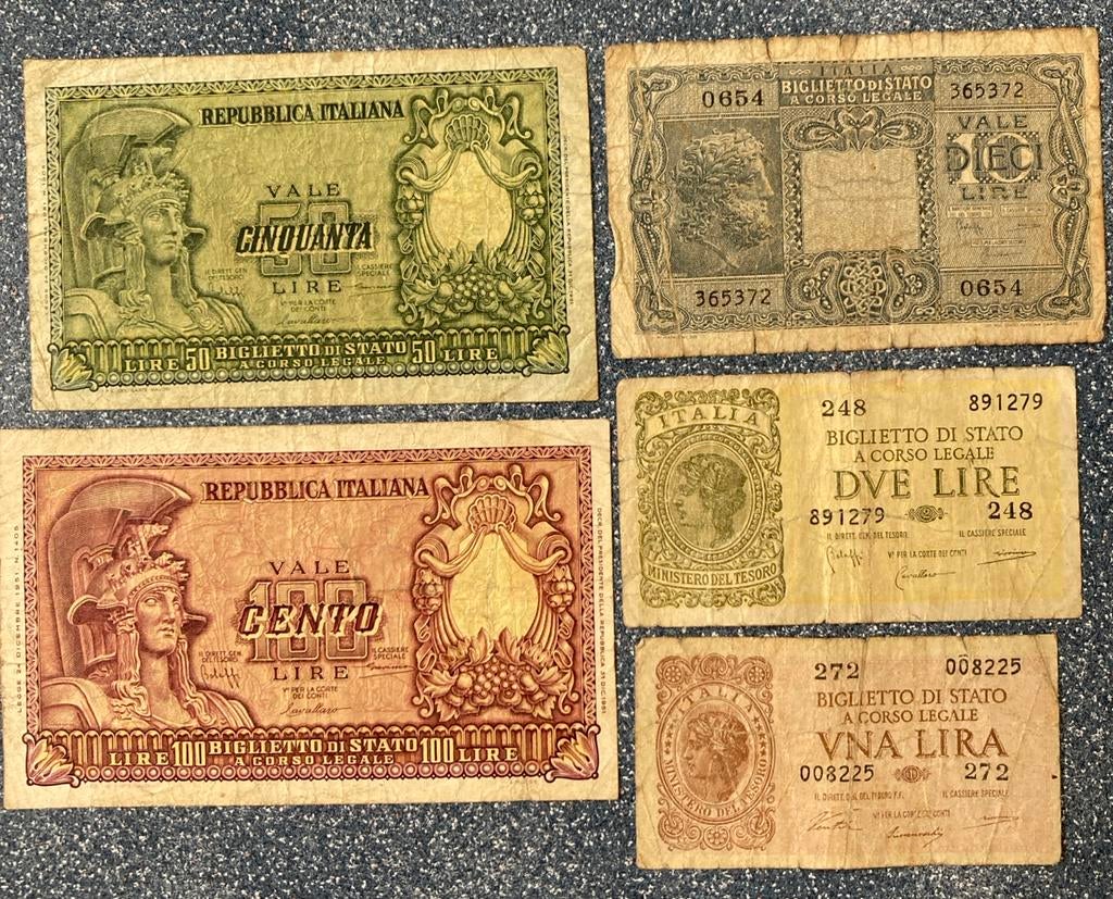 Set van 5 oude Italiaanse Lires biljetten, Ophalen of Verzenden, Italië, Setje