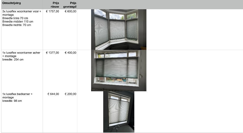 Luxaflex Plissé gordijnen, Huis en Inrichting, Ophalen, 180 cm, Zonwerend, Zo goed als nieuw