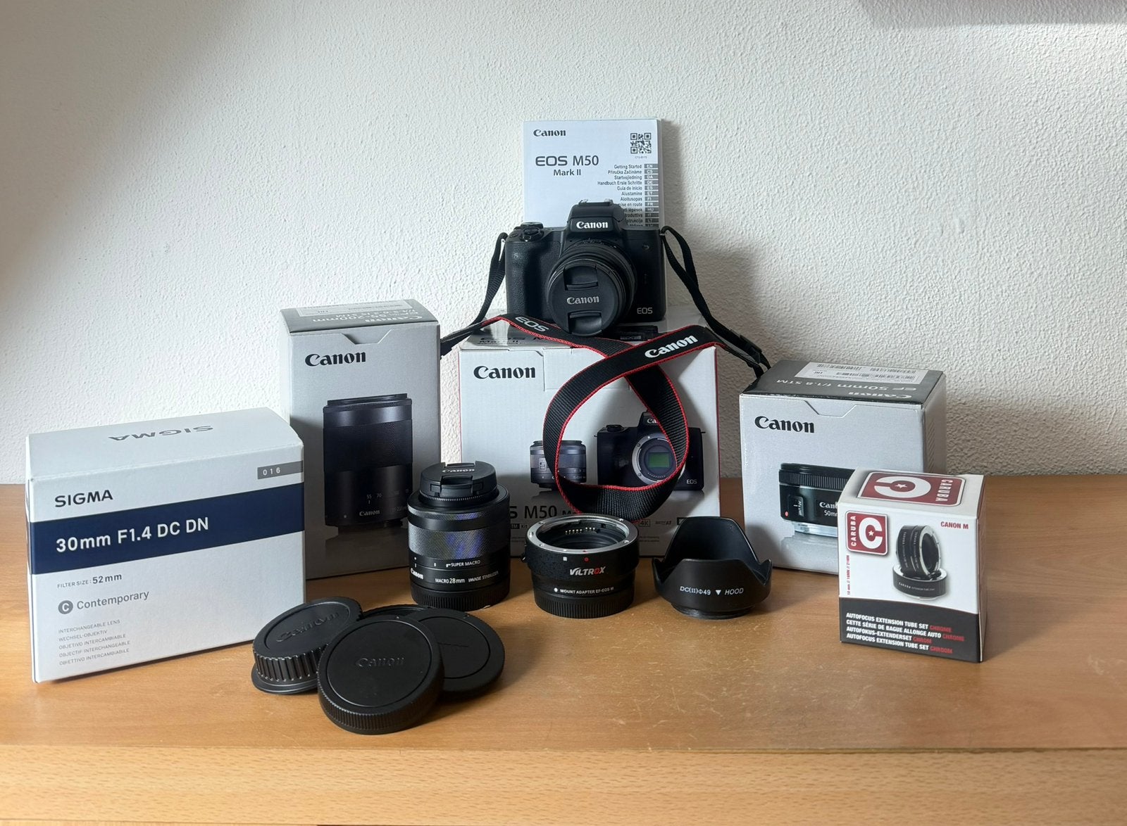 Canon EOS M50 Mark II + 5 lenzen | Sigma 30mm f/1.4, 30 mm, Canon, Overige typen, Ophalen of Verzenden