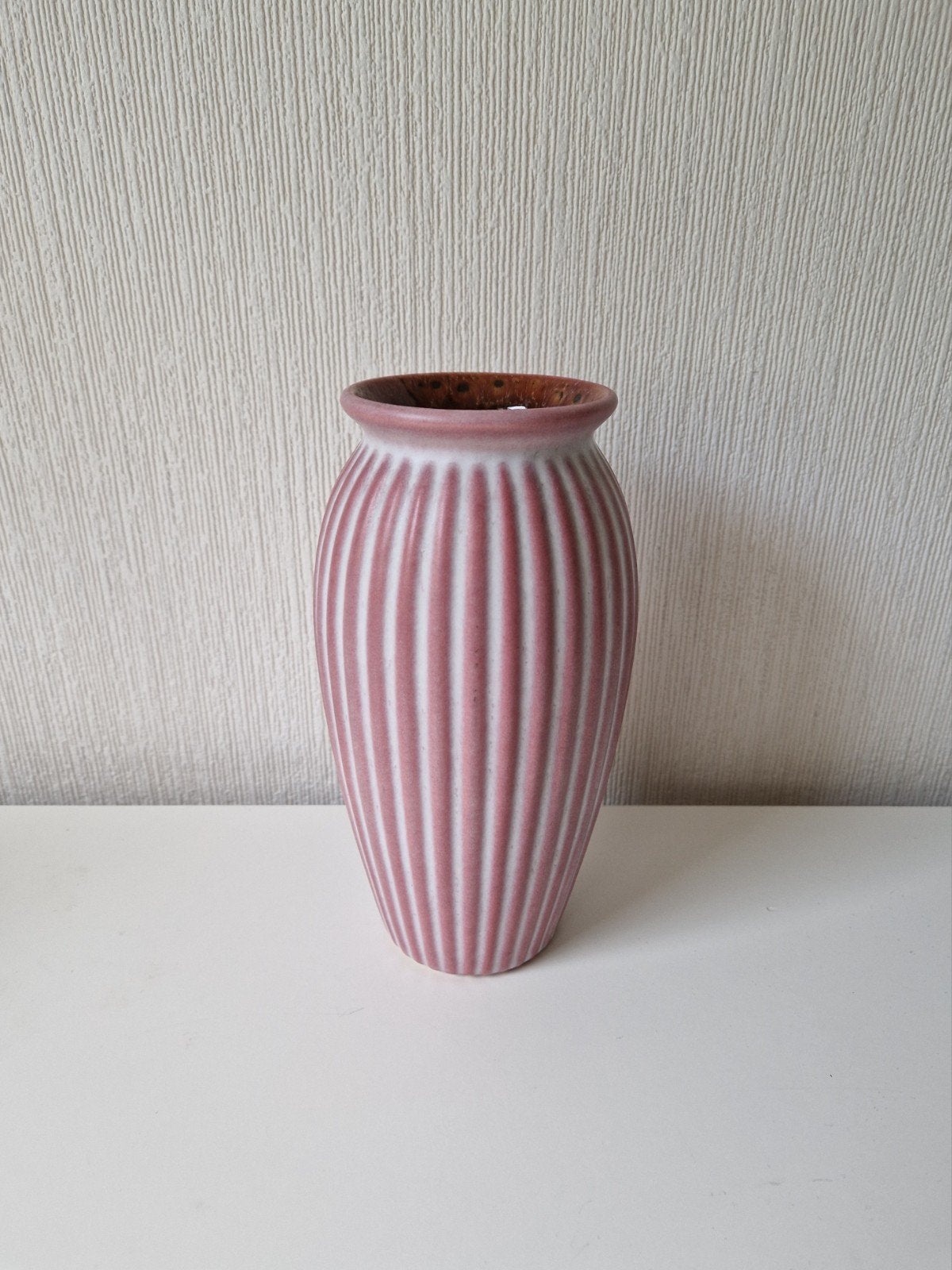 Scheurich West-Germany Vaas - Roze Geribbeld Design, Ophalen of Verzenden