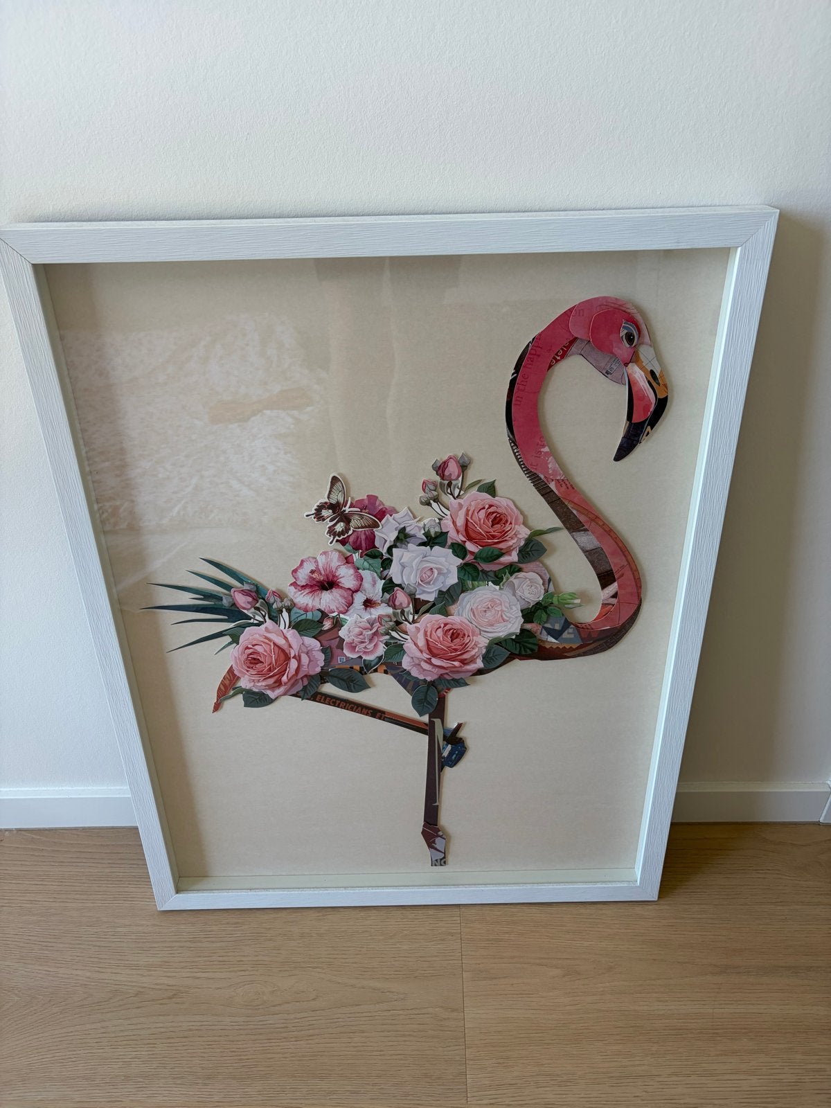 Flamingo met bloemen collage in lijst, Boeken, Ophalen, Zo goed als nieuw, Overige onderwerpen