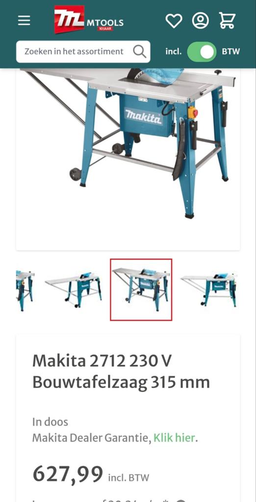 Makita 2712 230V Bouwtafelzaag 315 mm me.t, Doe-het-zelf en Verbouw, Gereedschap | Zaagmachines, Gebruikt, Cirkelzaag, 70 mm of meer