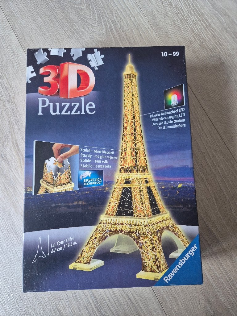 Ravensburger 3D Eiffeltoren Puzzel met LED Verlichting, Ophalen of Verzenden, Nieuw, Bouwen, Met licht