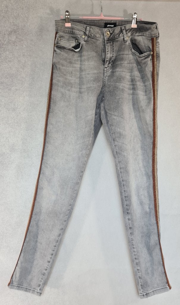Eksept dames jeans grijs met goud/bruine sparkle bies W33, Ophalen, Zo goed als nieuw, Eksept, W33 - W36 (confectie 42/44)