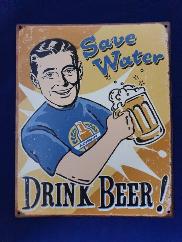 Metaal, wandbord, beer, bier, save water, drink beer, Ophalen of Verzenden, Nieuw, Metaal, Decoratieobject