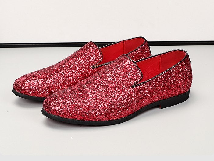 Rode heren glitter loafers schoenen mocassins luxe sjieke, Kleding | Heren, Schoenen, Verzenden, Nieuw, Overige kleuren, Loafers