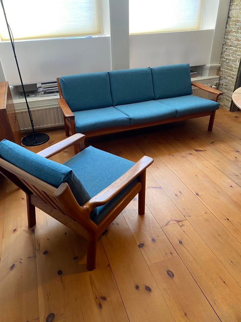 Deens design Glostrup Juul Kristensen,’60 teak nieuw bekleed, Ophalen, Zo goed als nieuw, Hout, Deens '60 design mid century Juul Kristensen Glostrup
