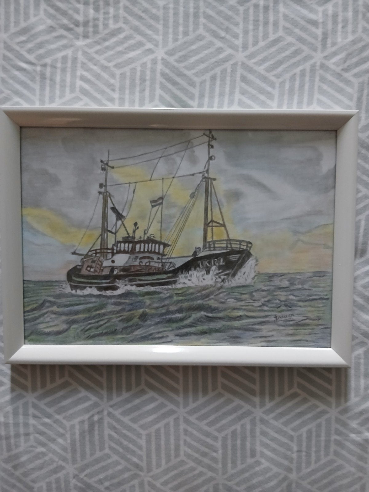 Tekening van viskotter uit URK.132, Ophalen of Verzenden