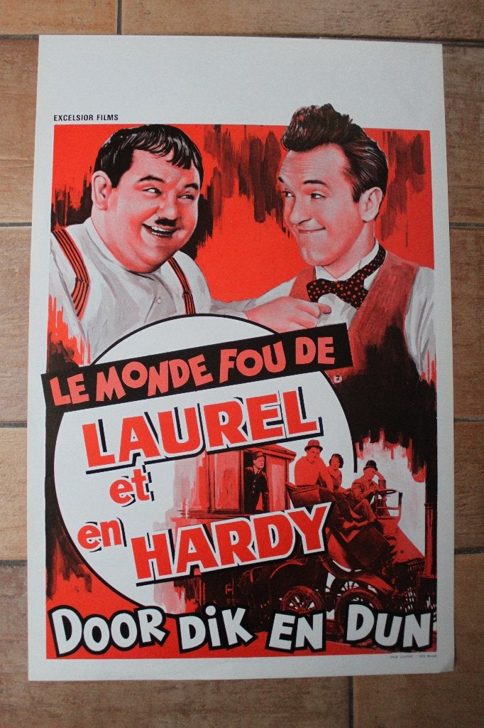 filmaffiche Laurel And Hardy door dik en dun filmposter, Rechthoekig Staand, Ophalen of Verzenden, Zo goed als nieuw, A1 t/m A3