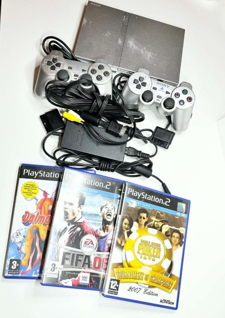 Sony PlayStation 2 Slim SCPH-75004 2 Controllers, Met 2 controllers, Ophalen of Verzenden, Zilver, Slim