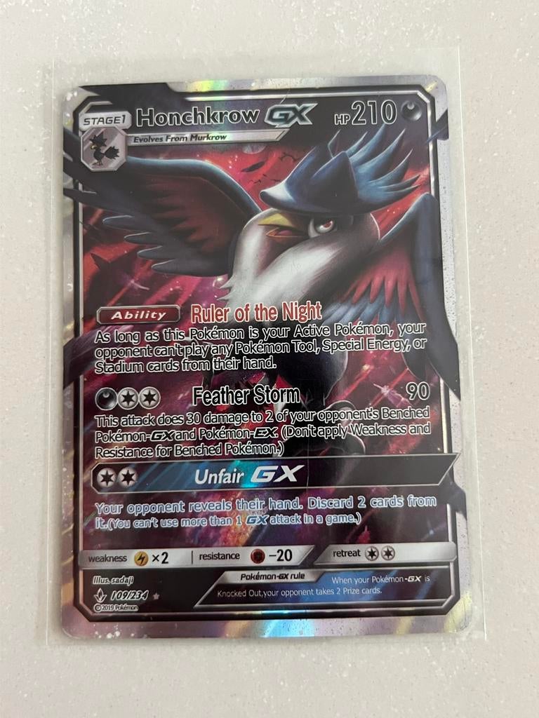 Pokémon kaart Honchkrow GX 109/234, Ophalen of Verzenden, Gebruikt, Losse kaart, Foil