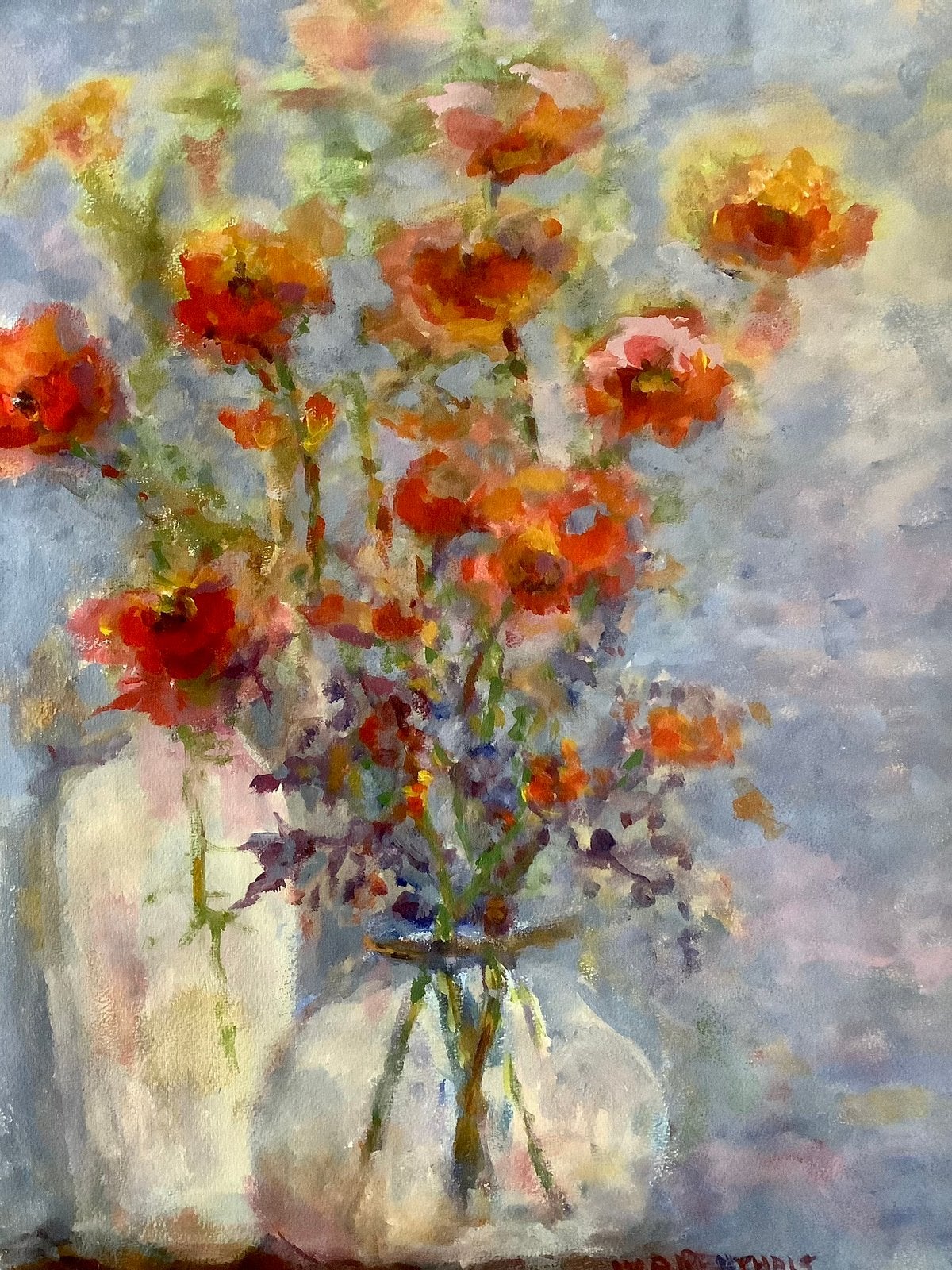 Wilde bloemen, 50/60 c.m., gesigneerd, Bloemen, Impressionistisch, Ophalen of Verzenden, Papier