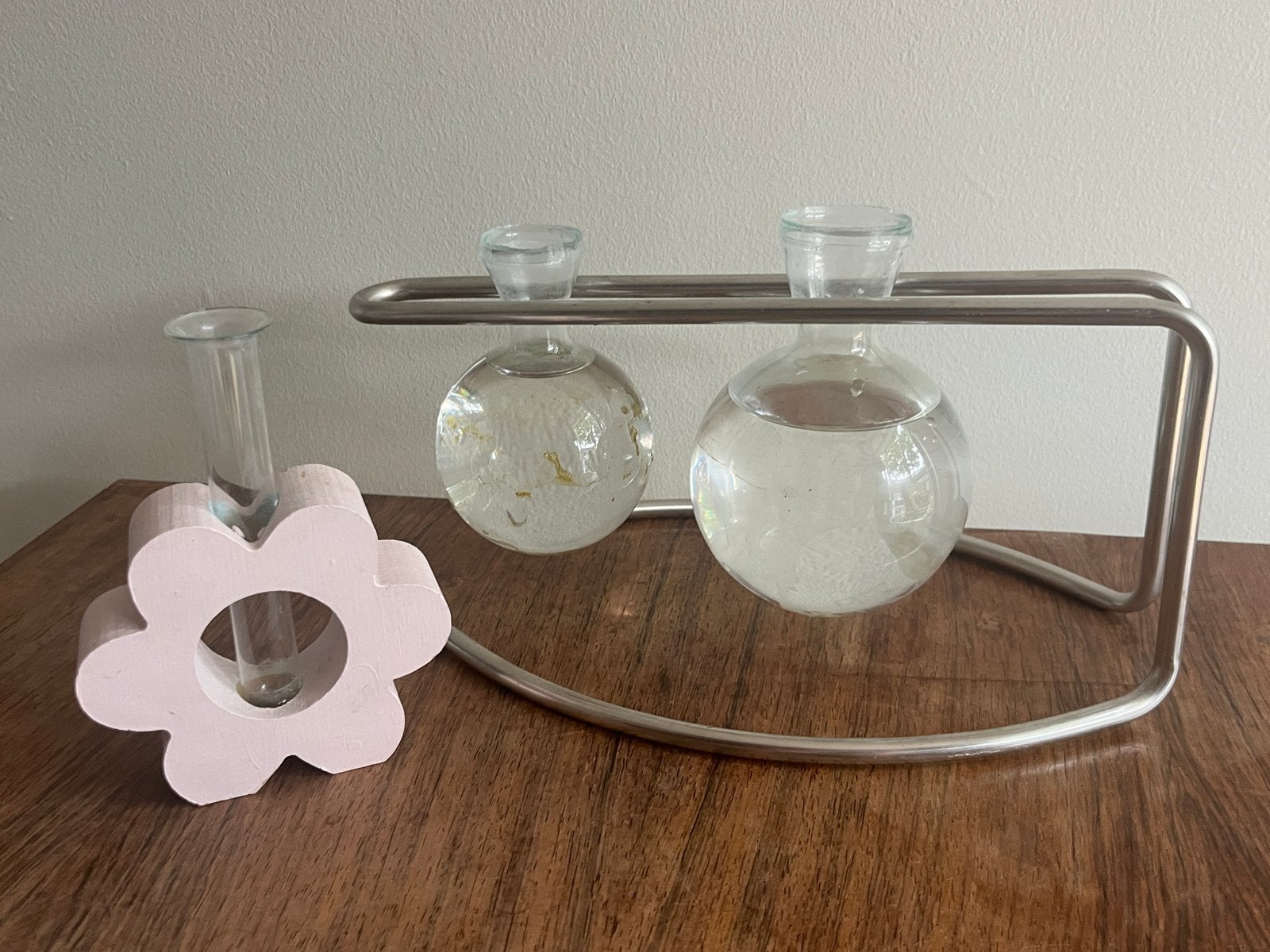 Set van 2 vaasjes: reageerbuisje en dubbel vaasje, Ophalen, Zo goed als nieuw, Meerkleurig, Glas