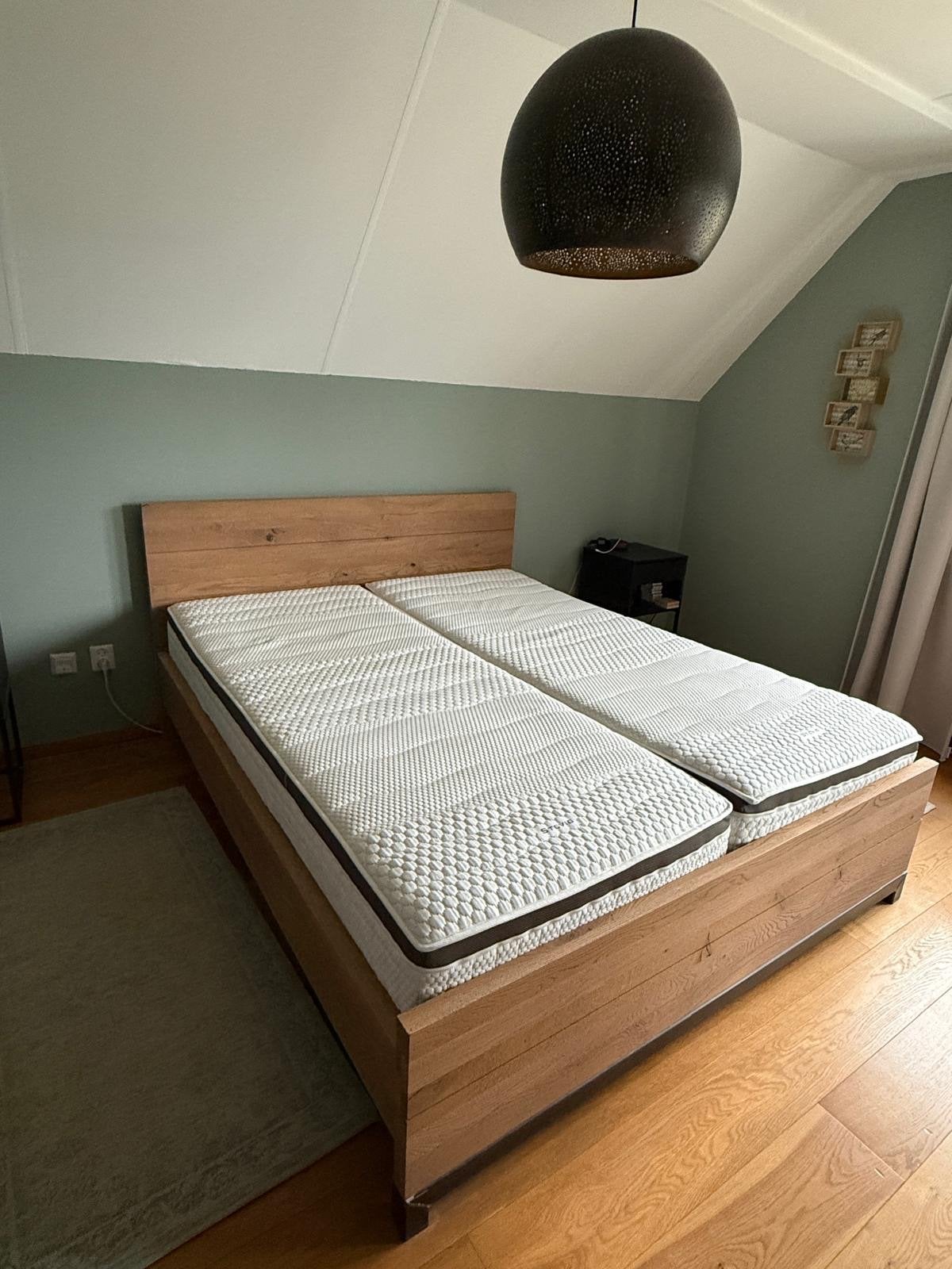 Compleet tweepersoonsbed 160x200 | eiken | matrassen, Ophalen, Verstelbaar, Bruin, Tweepersoons