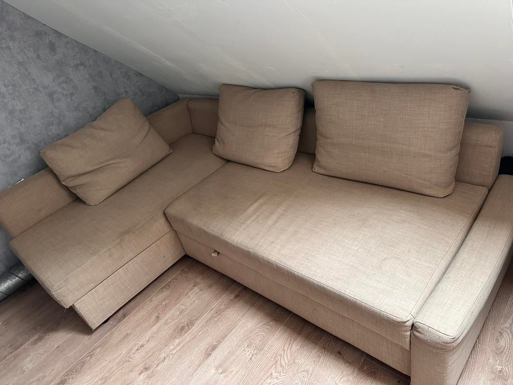 Hoekbank, Beige, Tweepersoons, Ophalen of Verzenden, Zo goed als nieuw
