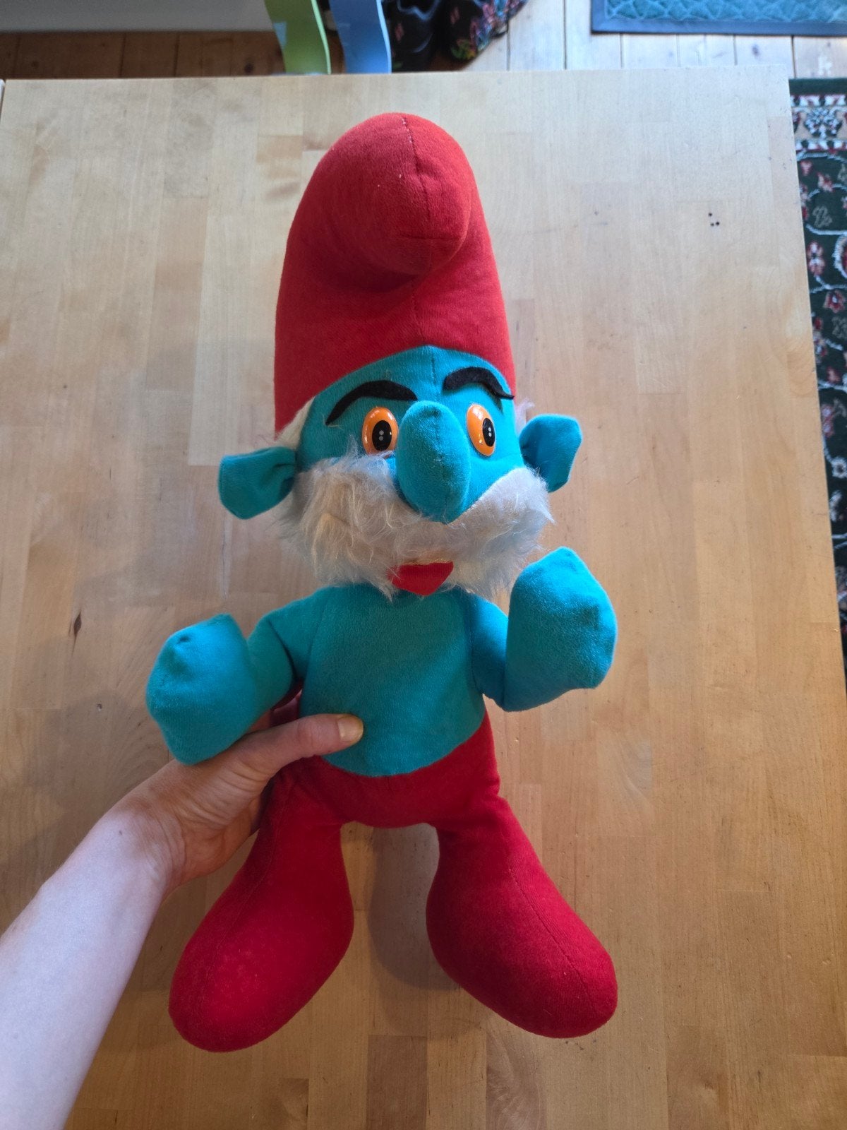 Grote Smurf Knuffel - Vintage met Stro Vulling, Verzamelen, Verzenden, Gebruikt, Grote Smurf, Poppetje, Figuurtje of Knuffel