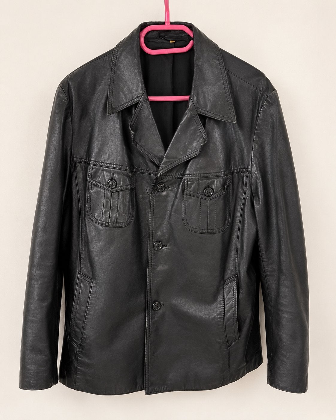 Zwart leren herenjack / leren jas Echt Leder, Ophalen, Zo goed als nieuw, Zwart