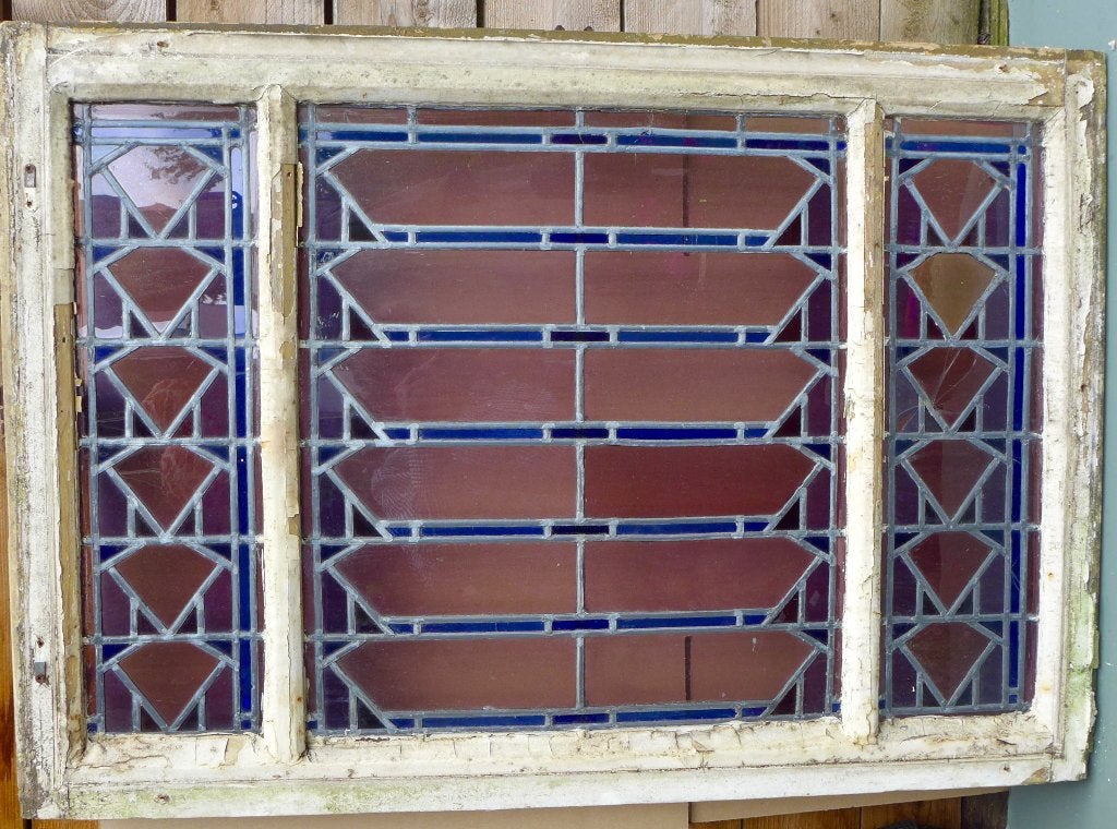 3x Art Deco of net Amsterdamse school glas in lood ramen, Ophalen