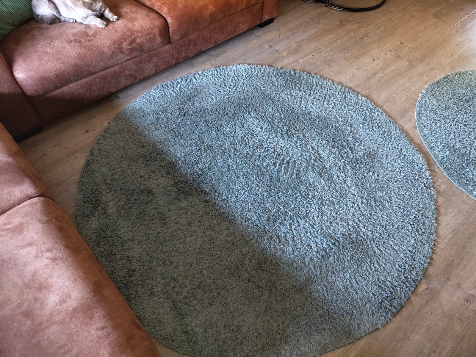 Twee ronde vloerkleden Blue-Green (150cm & 200cm), Huis en Inrichting, Stoffering | Tapijten en Kleden, Ophalen, Gebruikt, 150 tot 200 cm