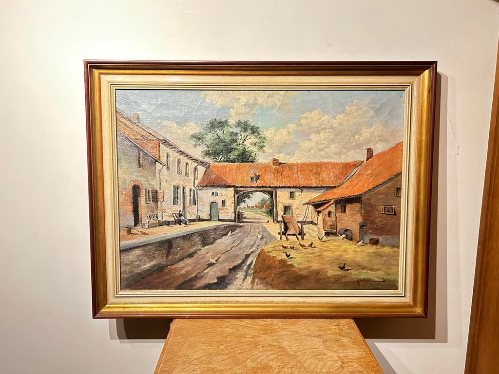 Henri Windhausen - Dorpsgezicht met boogpoort en hoeve, Ophalen of Verzenden