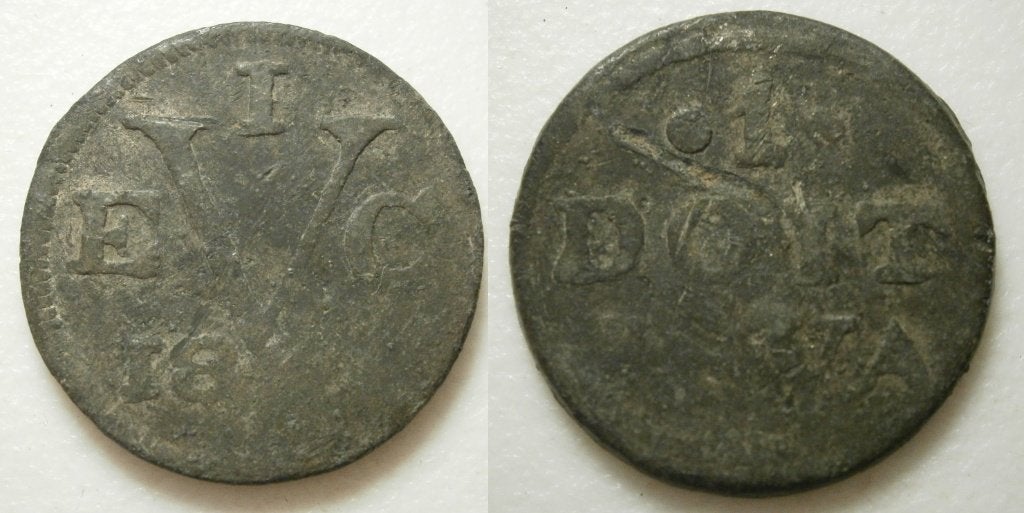 PD11452 Tinnen Duit VEIC Java 18,, Postzegels en Munten, Munten | Nederland, Ophalen of Verzenden, Vóór koninkrijk, 1 cent, Losse munt