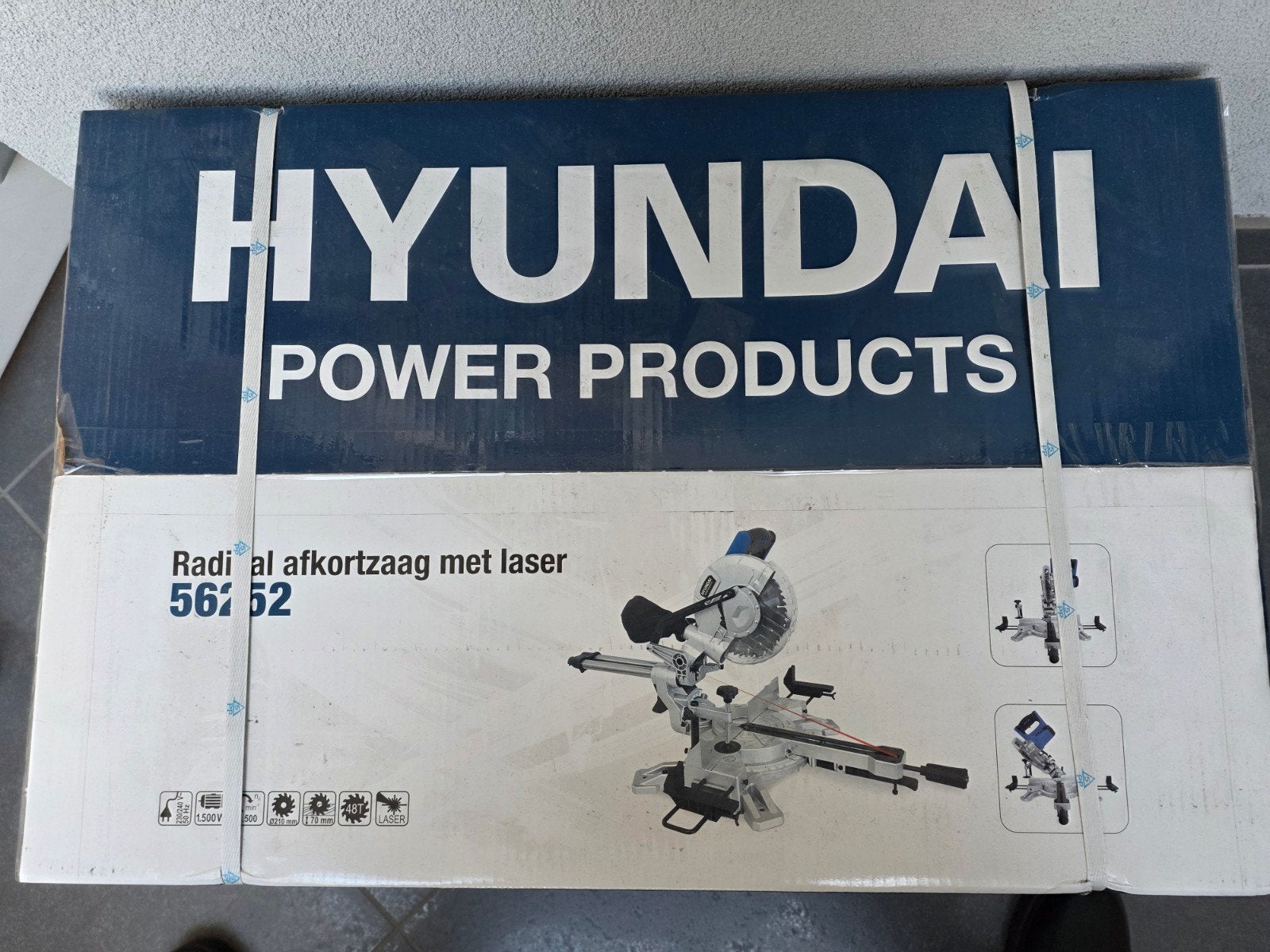 Hyundai Radiale Afkortzaag met Laser 1500W, Ophalen, 70 mm of meer, Nieuw, Afkortzaag