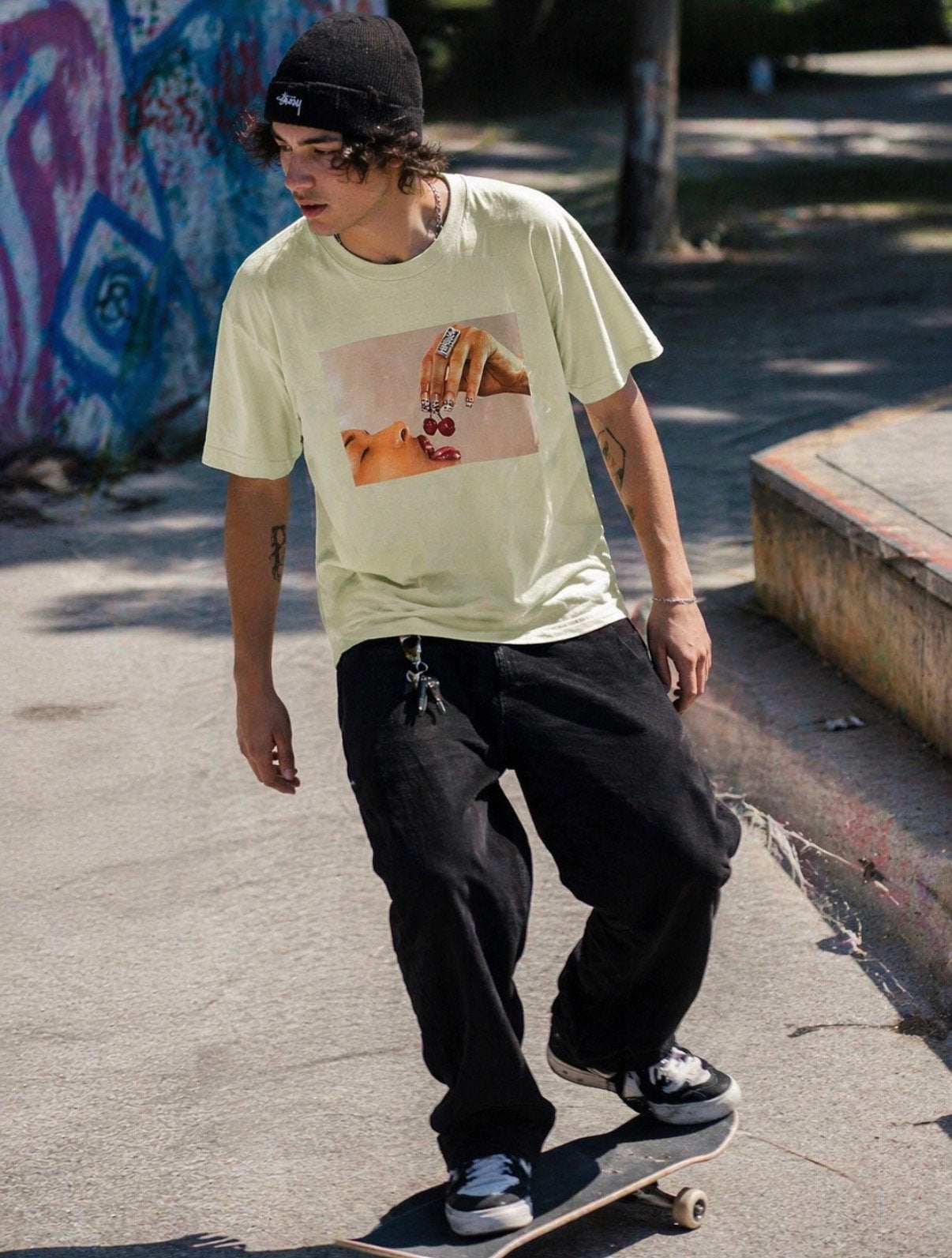 Supreme mint groene t-shirt (cherry) | M, Ophalen of Verzenden, Zo goed als nieuw, Maat 48/50 (M), Groen